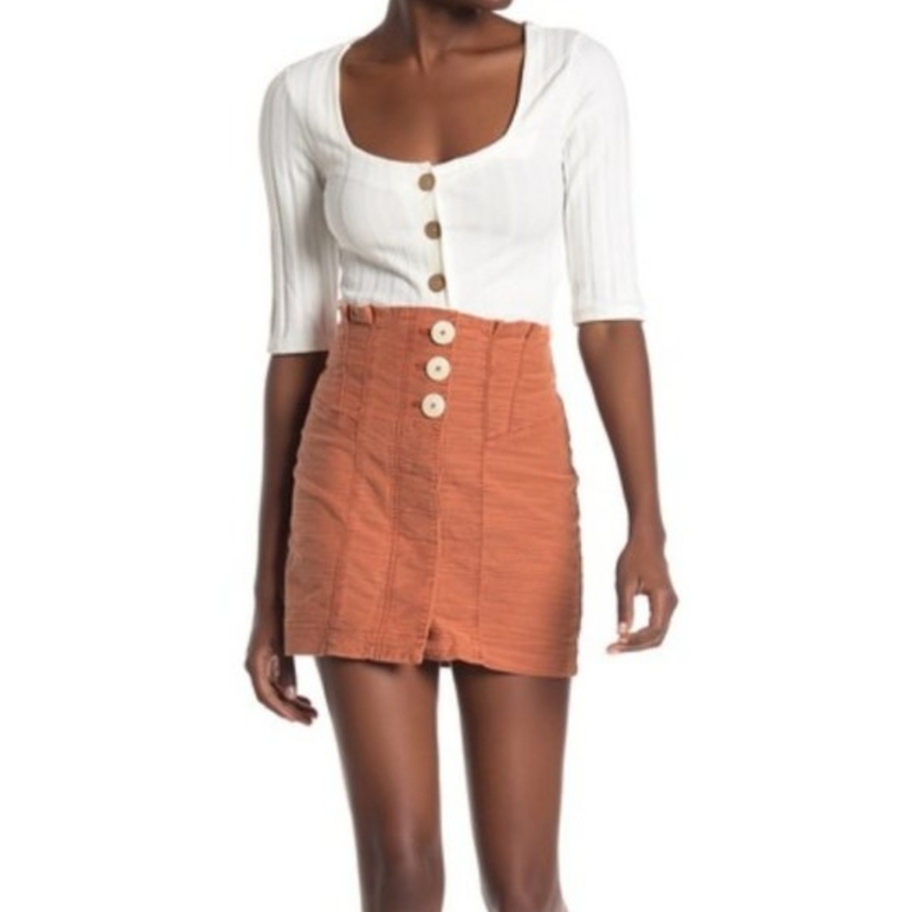 Free People Every Minute Every Hour orange (Adobe) mini skirt buttons size 6